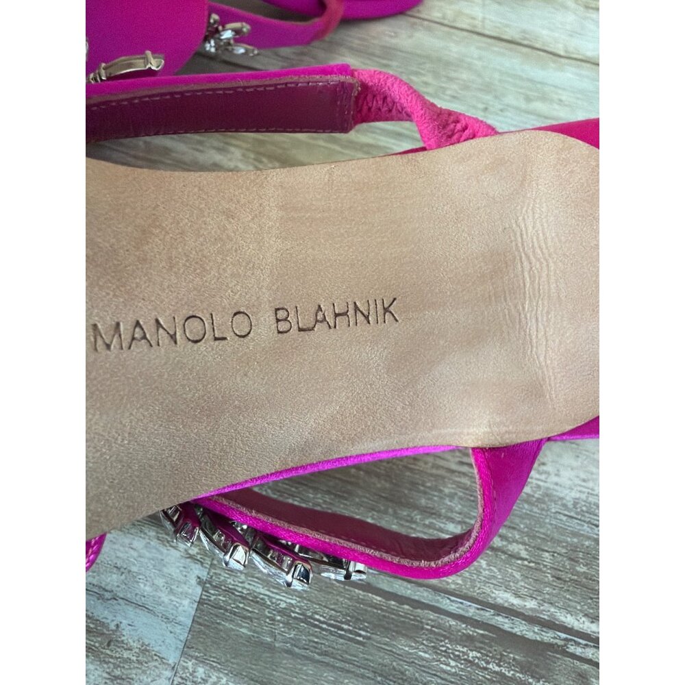Manolo Blahnik Lurum Pink Satin Crystal 90mm Mule Heels EU 40 w/Box Dust Bag COA - Picture 13 of 16